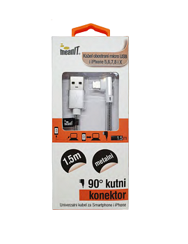 Kabel obostrani microUSB i Iphone 5,6,7,8 i X 1.5m metalni oplet